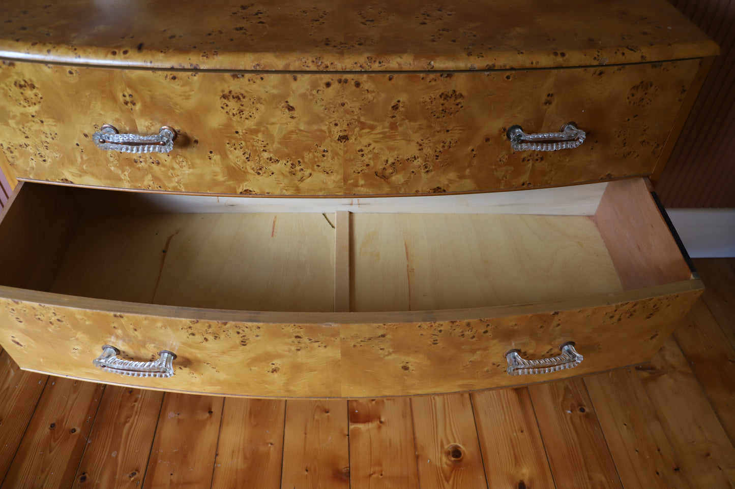 Burl Veneer Tallboy Deco Dresser