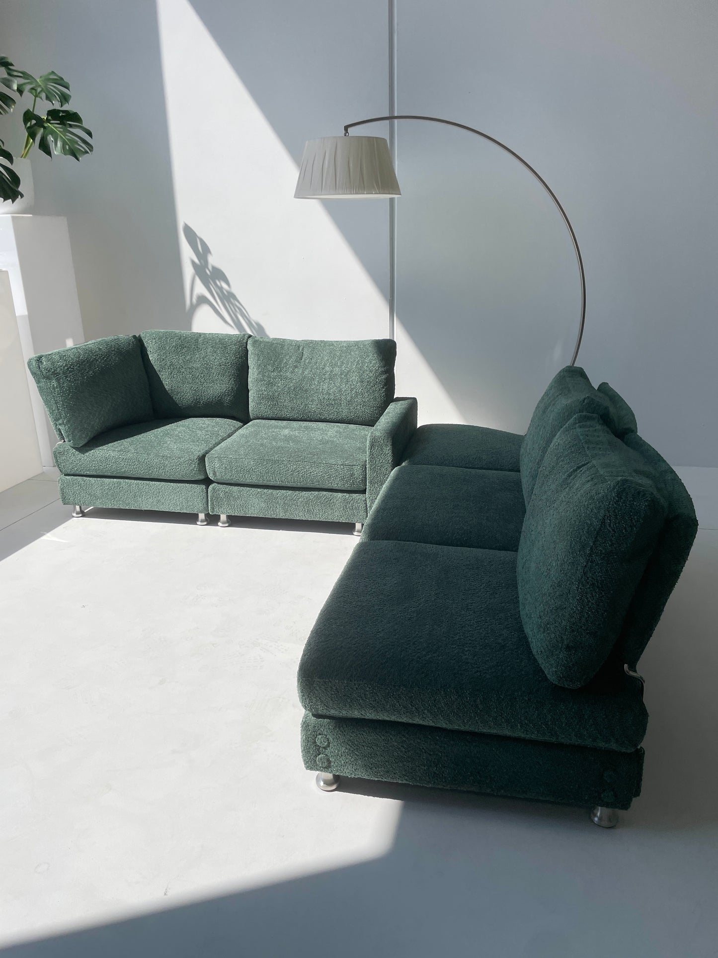- Five Piece Evergreen Bouclé Modular Sofa Set