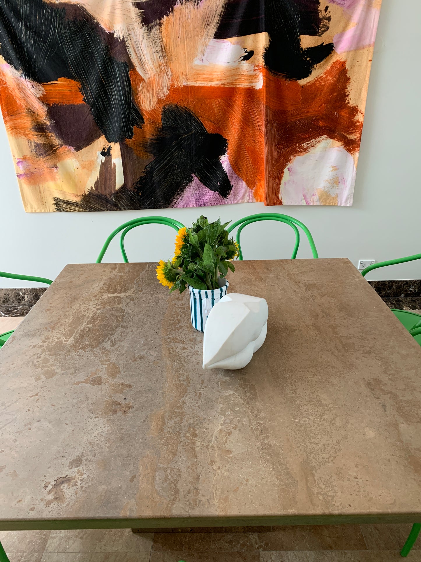 - Large Square Travertine Dining Table