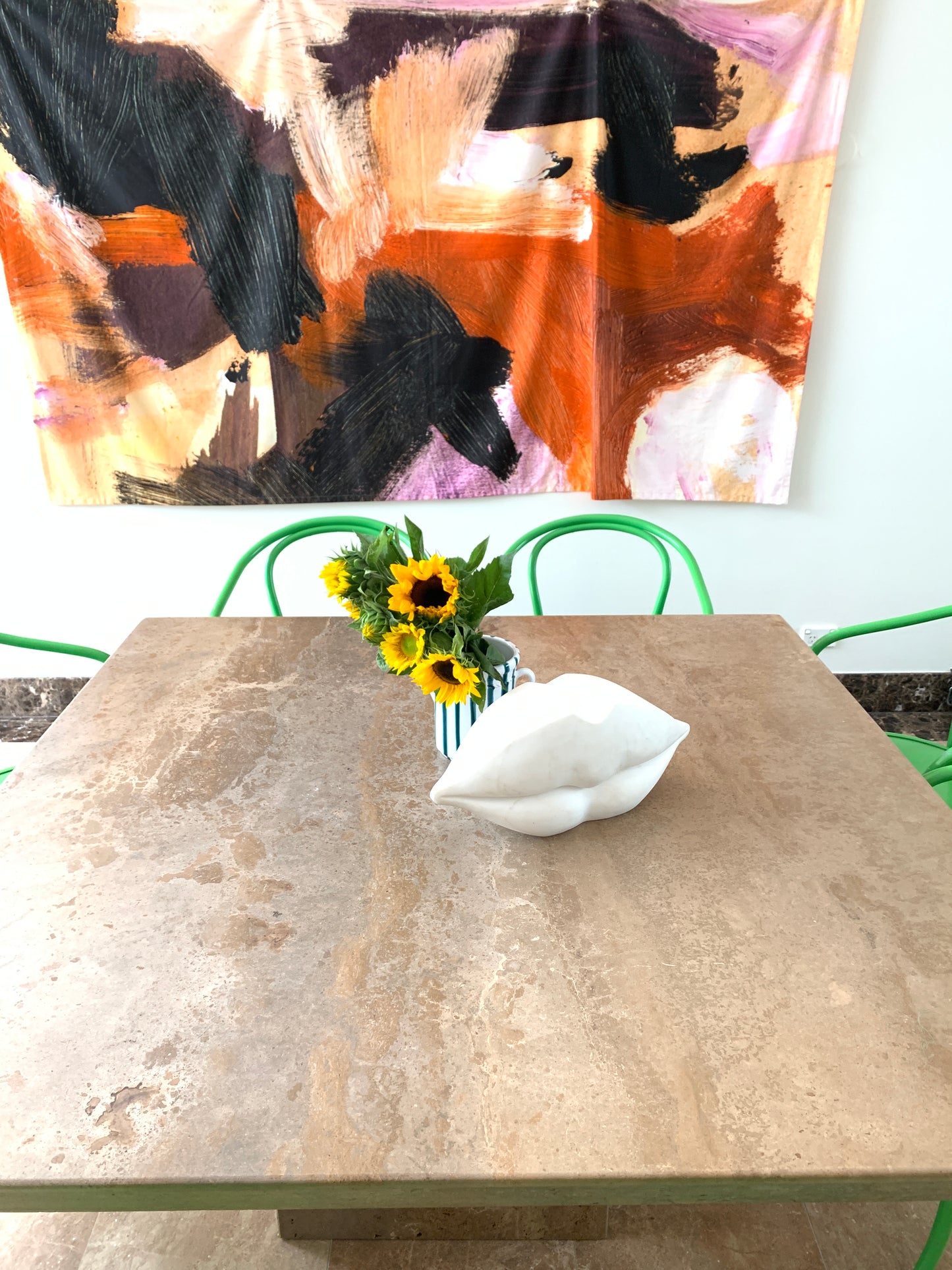 - Large Square Travertine Dining Table