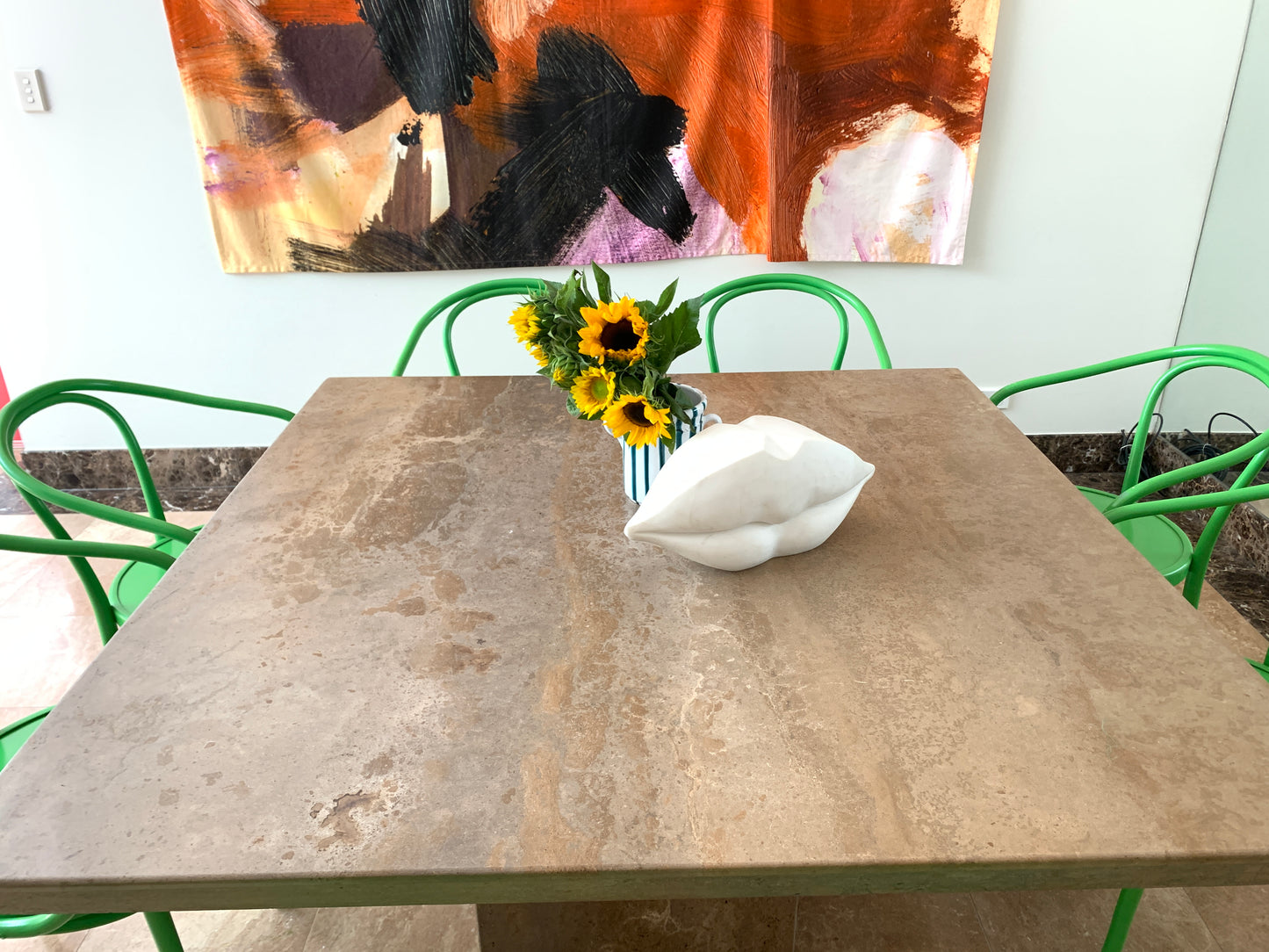 - Large Square Travertine Dining Table