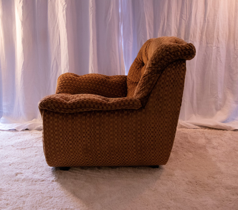 chequered velvet armchairs - Two Available