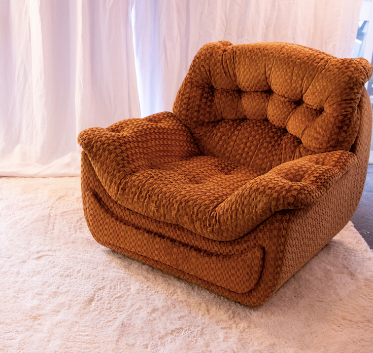 chequered velvet armchairs - Two Available
