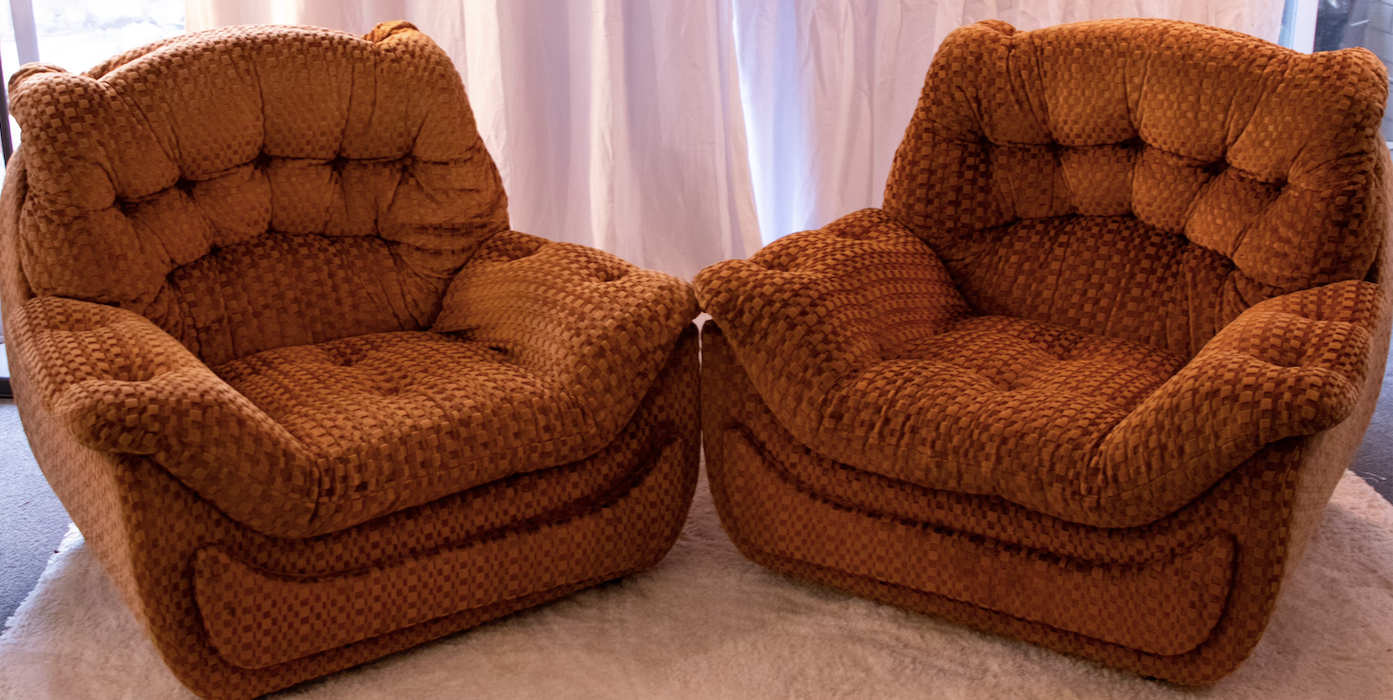 chequered velvet armchairs - Two Available