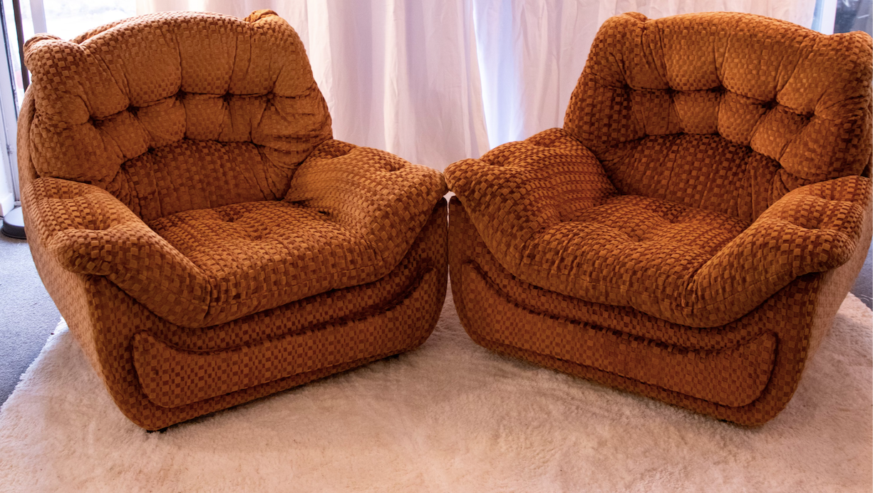 chequered velvet armchairs - Two Available