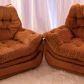 chequered velvet armchairs - Two Available