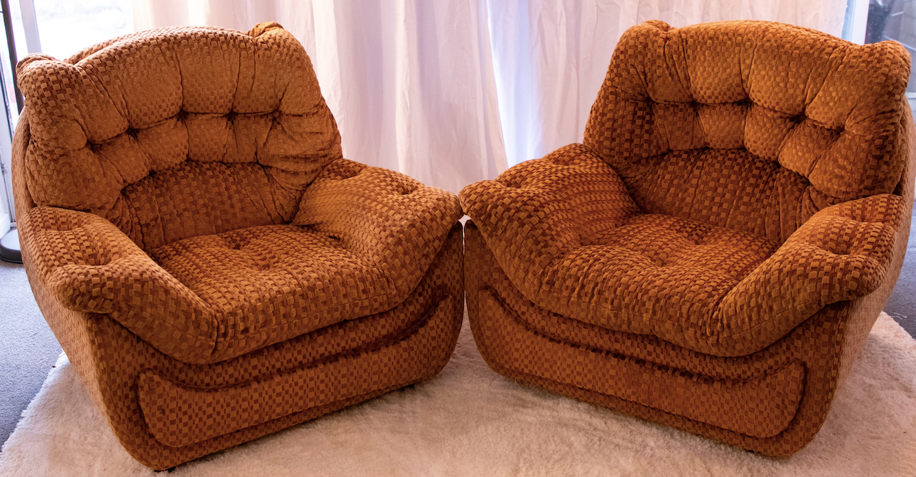 chequered velvet armchairs - Two Available