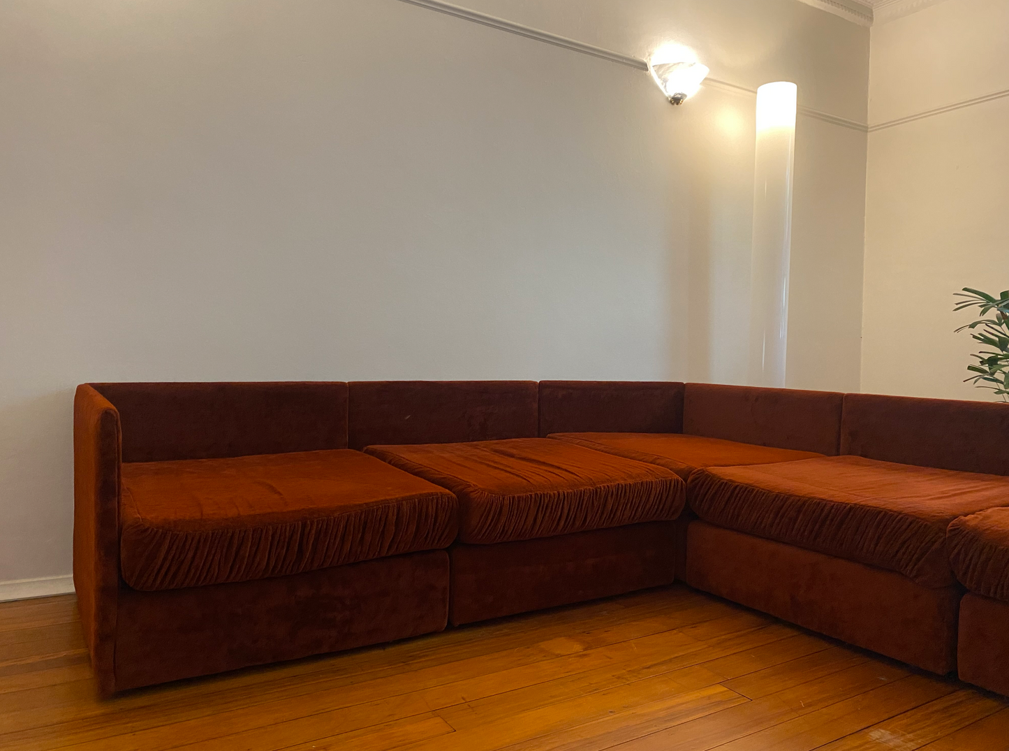 - 70s Rust Velour Modular Sofa