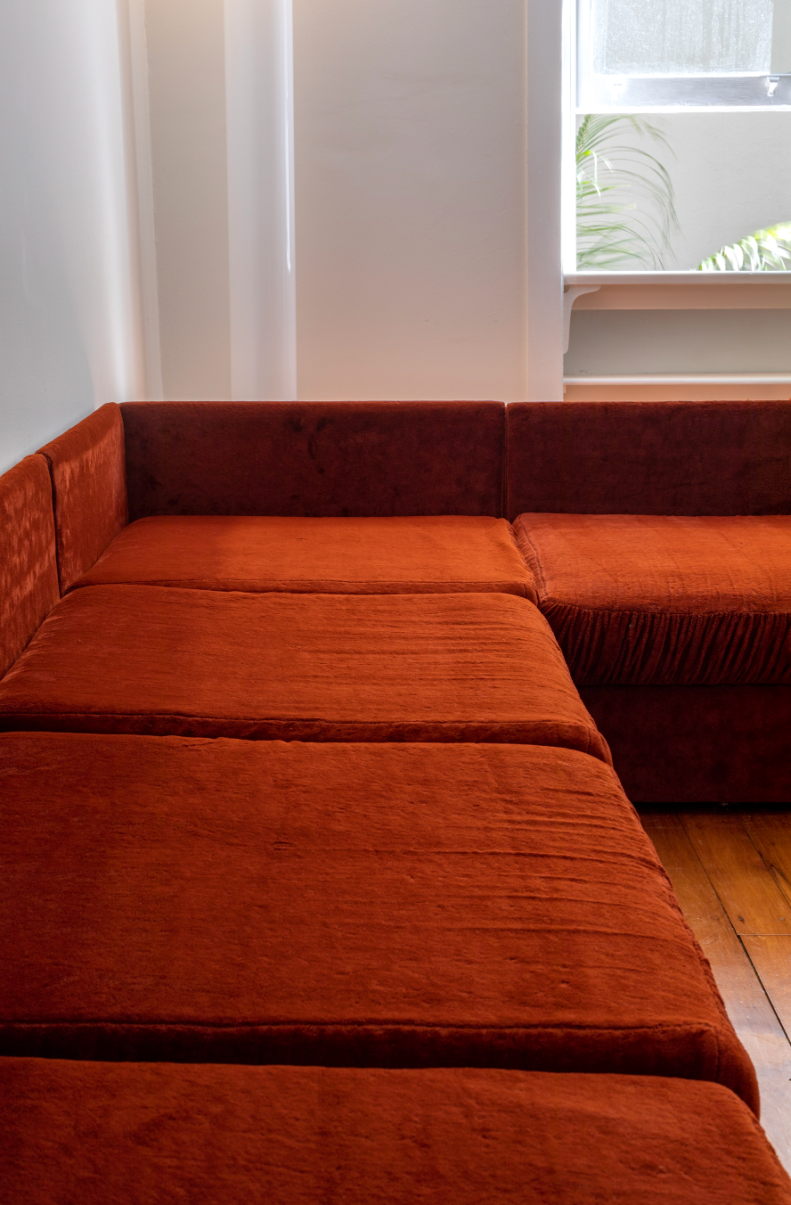 - 70s Rust Velour Modular Sofa