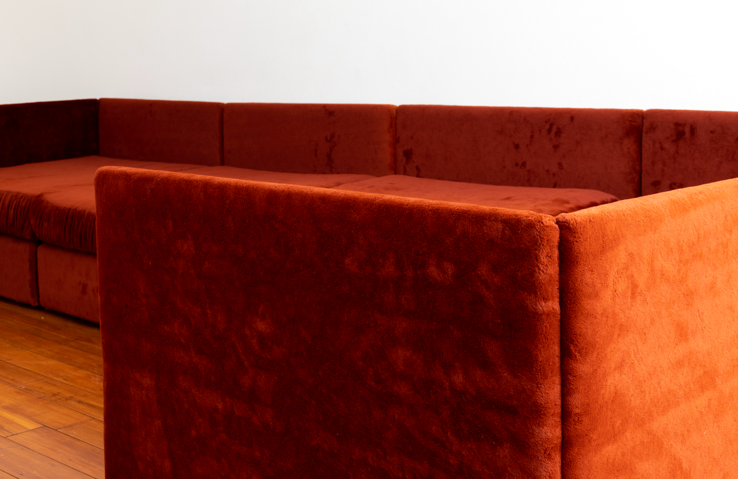 - 70s Rust Velour Modular Sofa