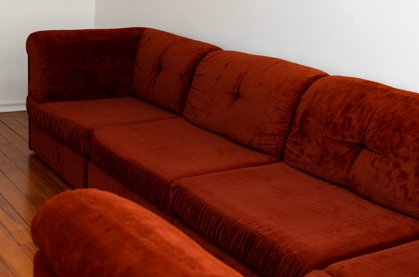 - 70s Rust Velour Modular Sofa