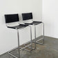 - Pair of Black Leather and Chrome Cantilever Bar Stools