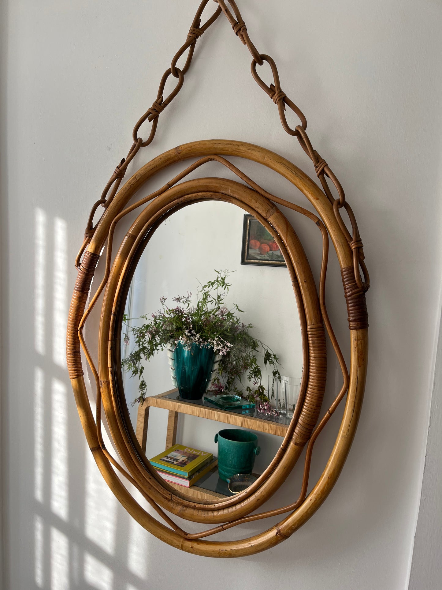 Vintage Italian Bamboo Mirror by Bonacina