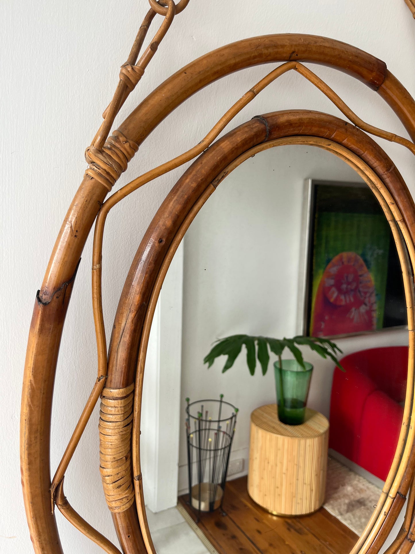 Vintage Italian Bamboo Mirror by Bonacina