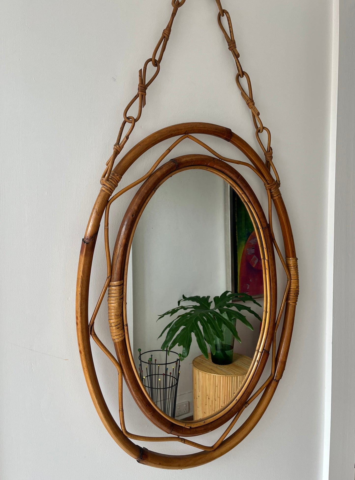 Vintage Italian Bamboo Mirror by Bonacina