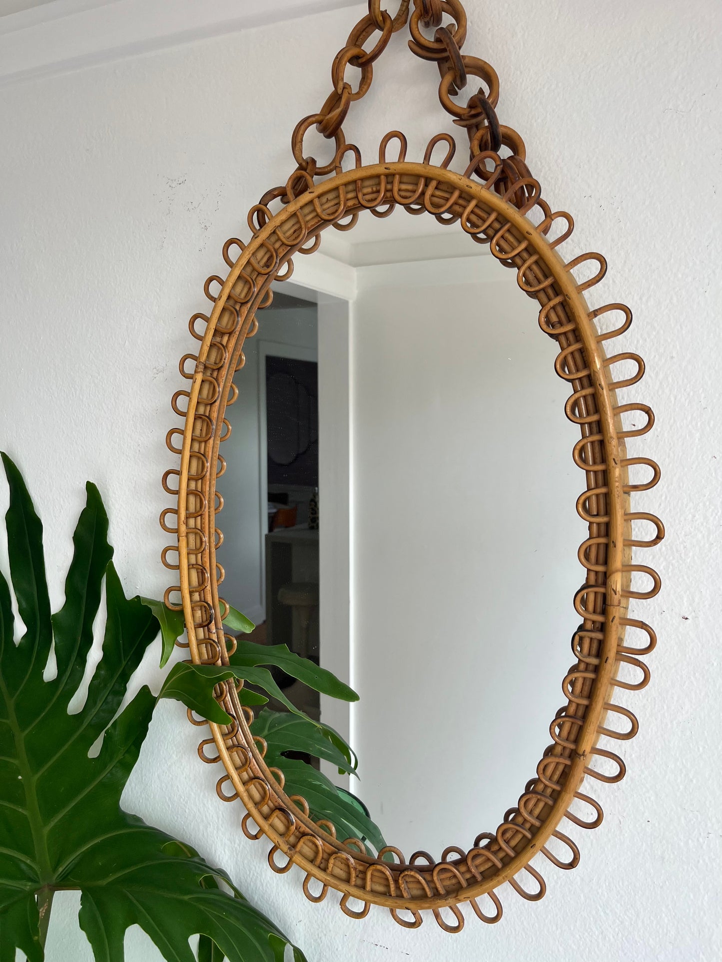 Vintage Italian Bamboo Mirror by Bonacina