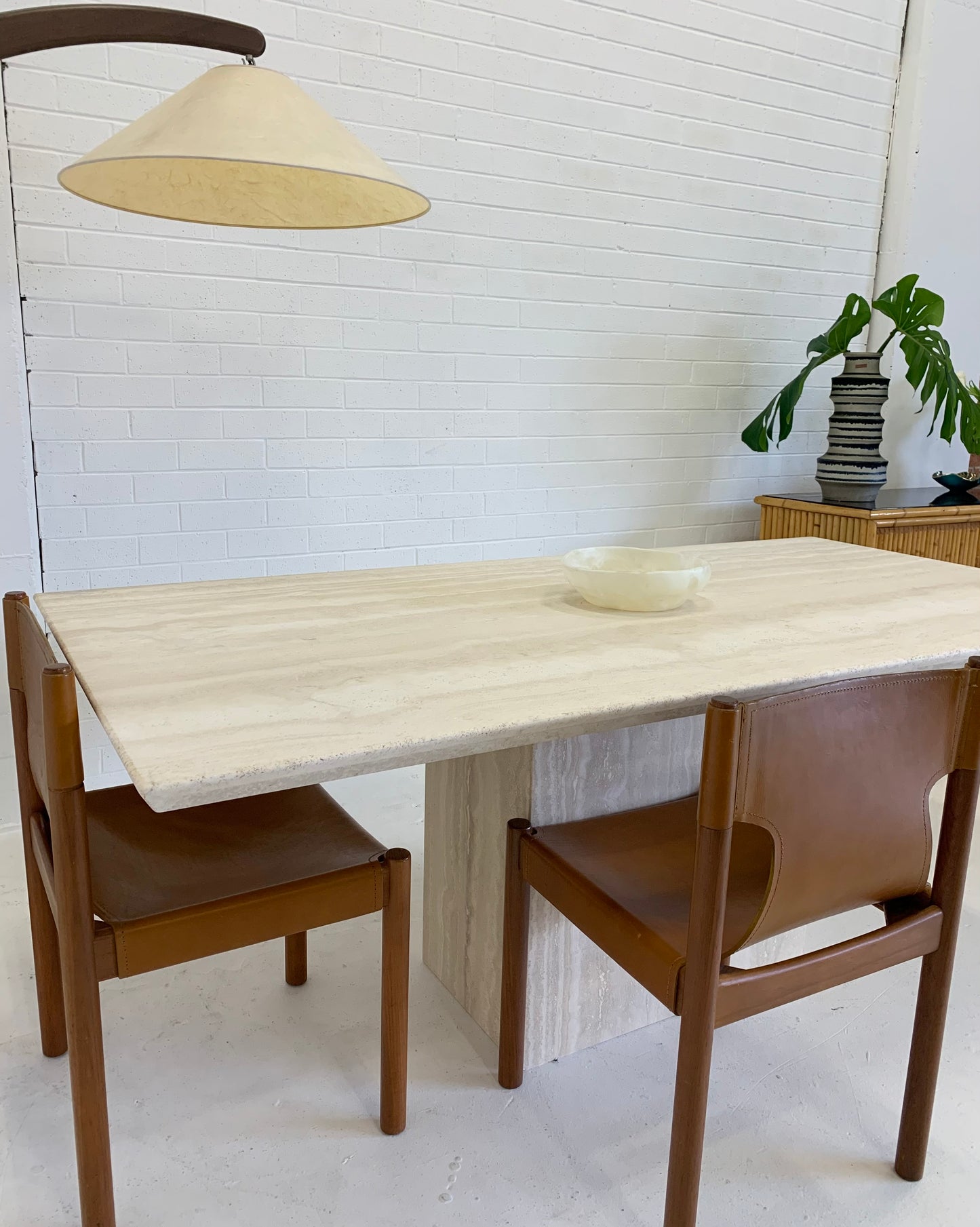 Vintage Italian Honed Travertine Dining Table