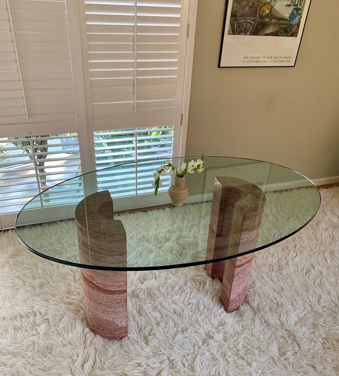 Rare Pink Travertine Table