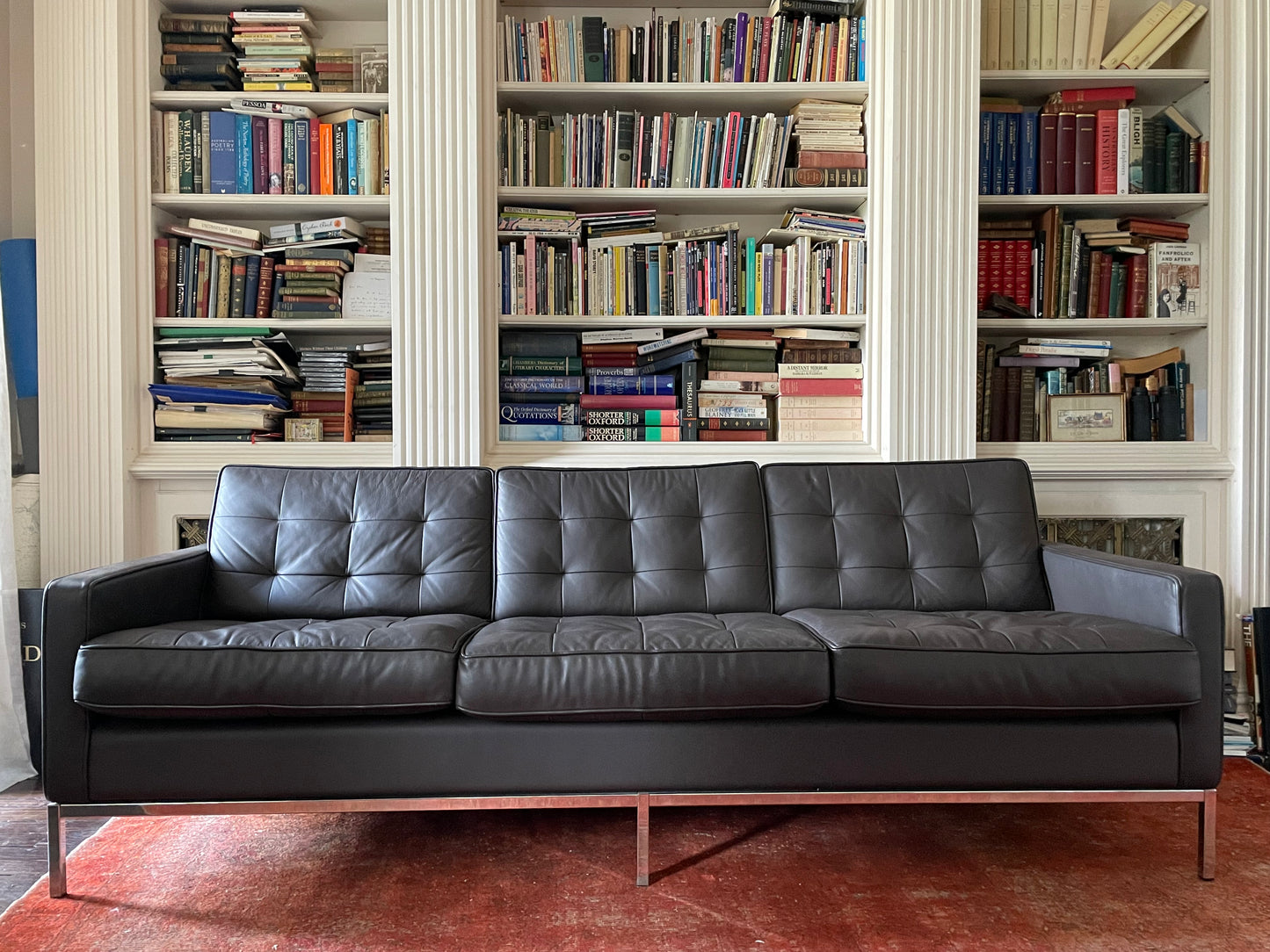 Florence Knoll Brown Leather Sofa