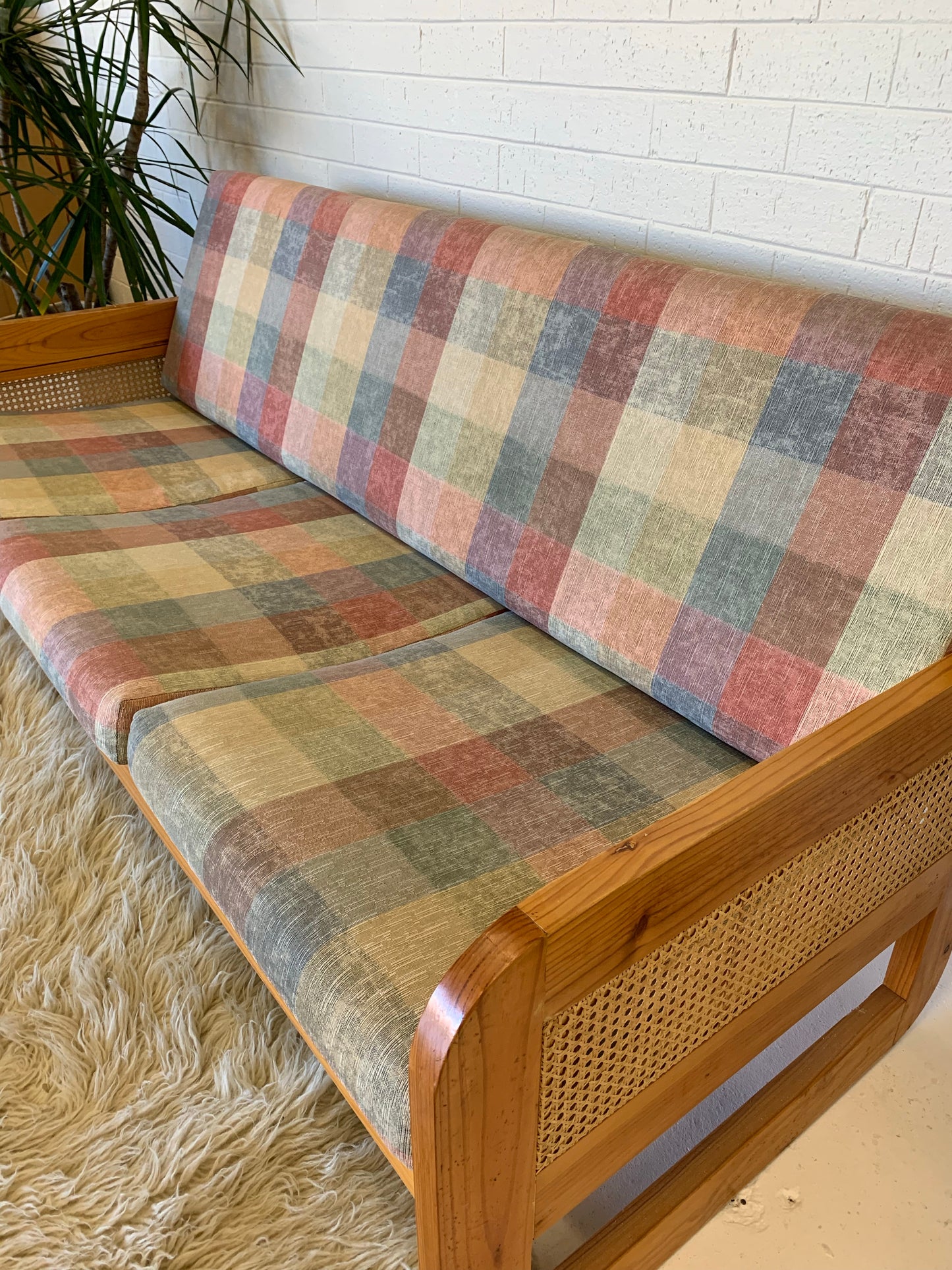 Vintage Pine and Rattan Sofa