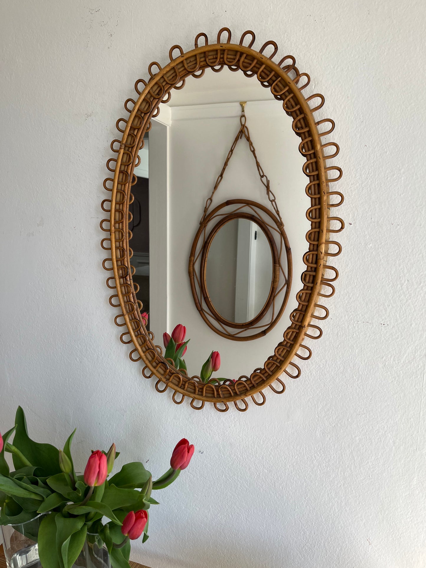 Vintage Italian Bamboo Mirror by Bonacina