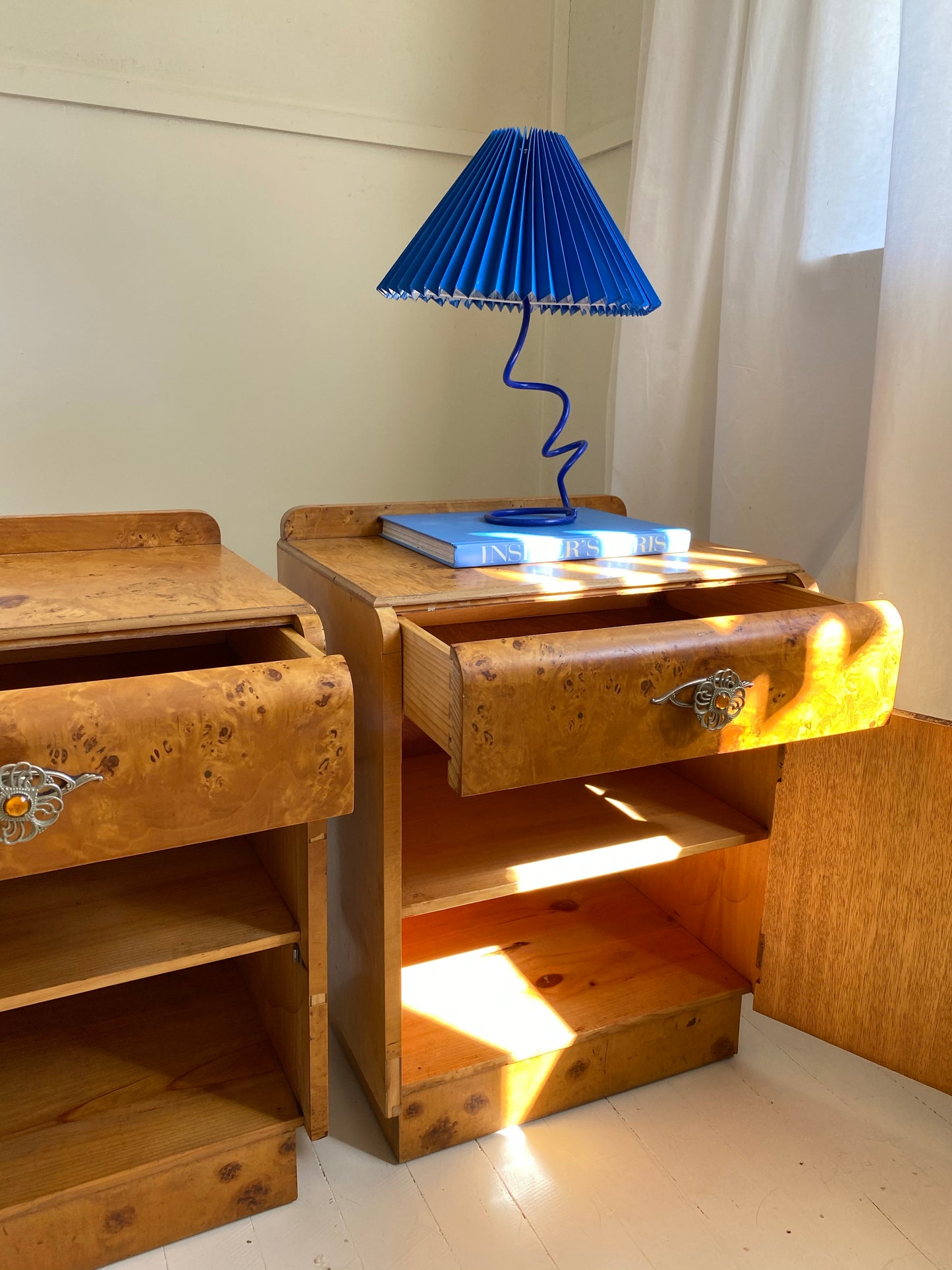 Pair of Maple Burl Bedside Tables