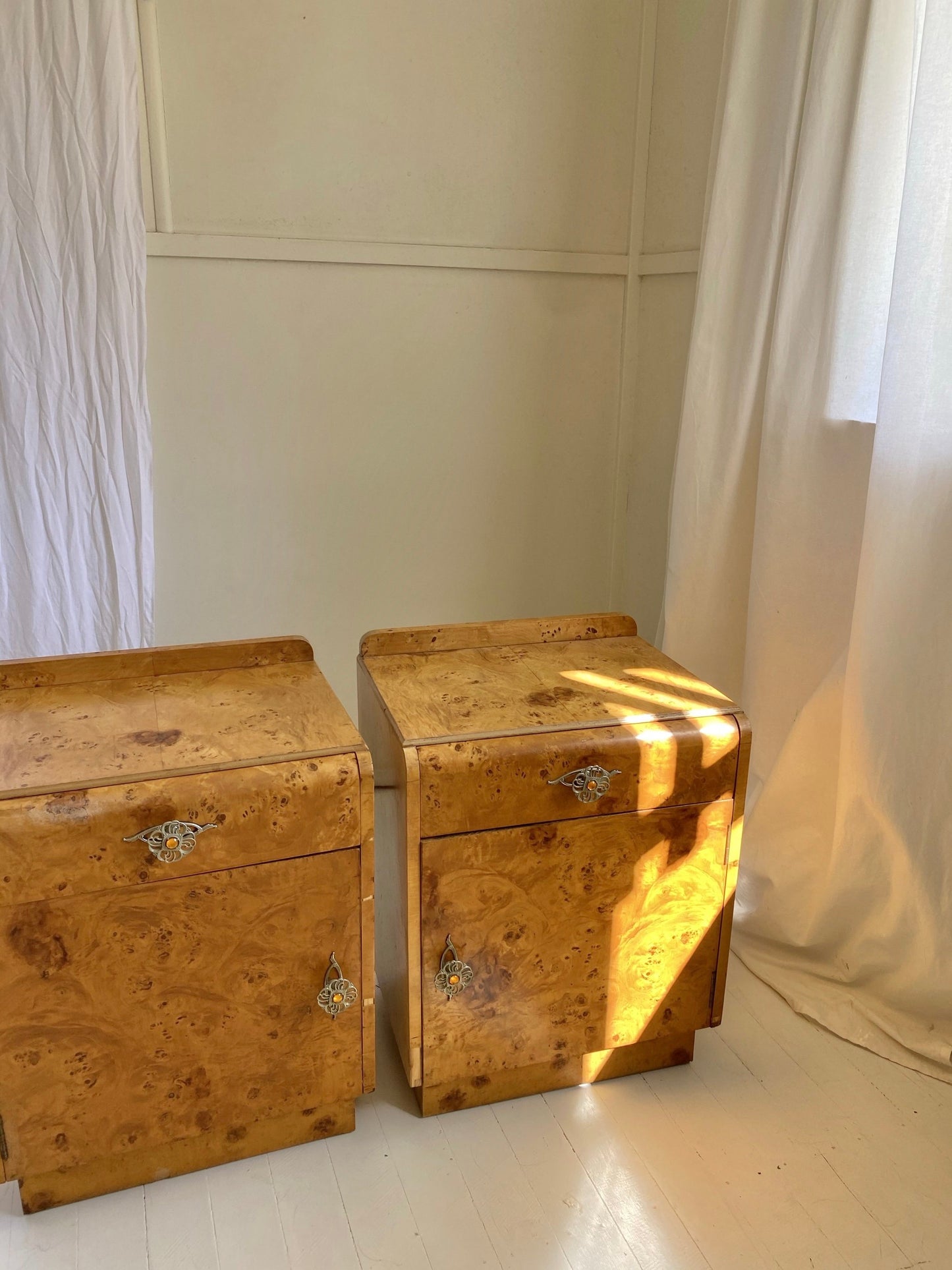 Pair of Maple Burl Bedside Tables