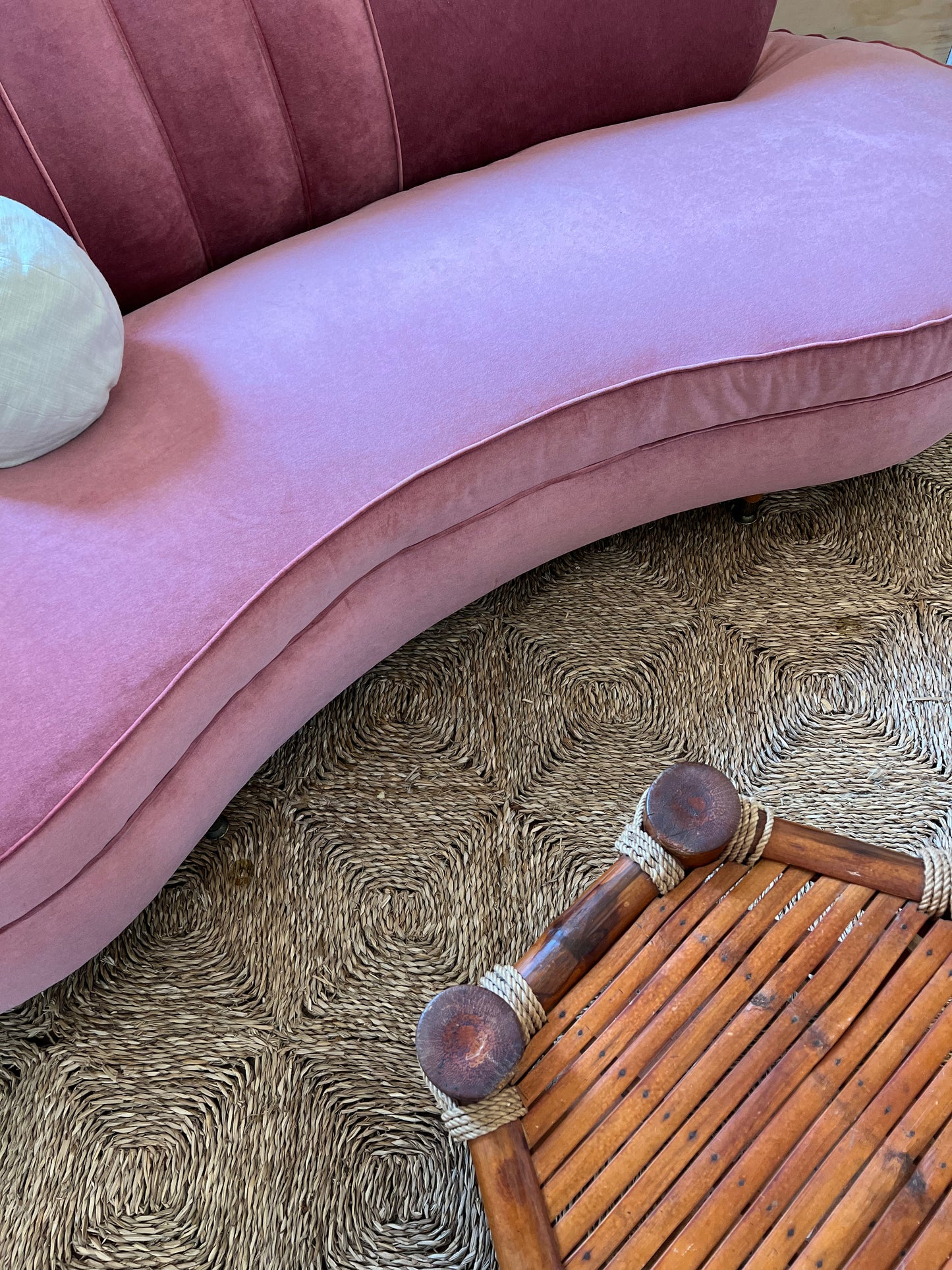 Sculptural Pink Velvet Sofa