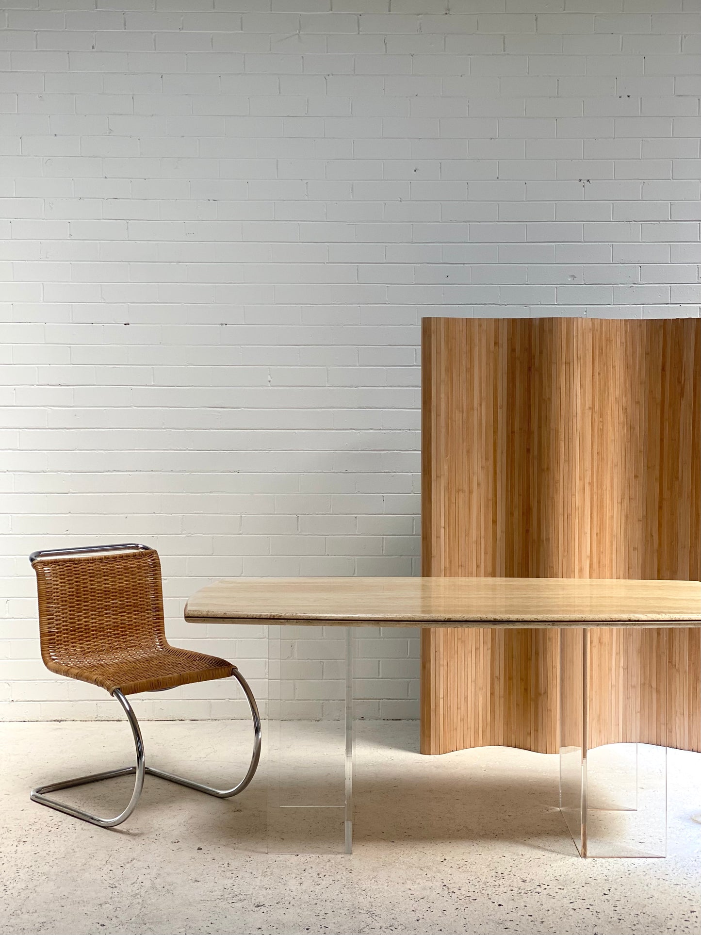 Custom Travertine Lucite Dining Table