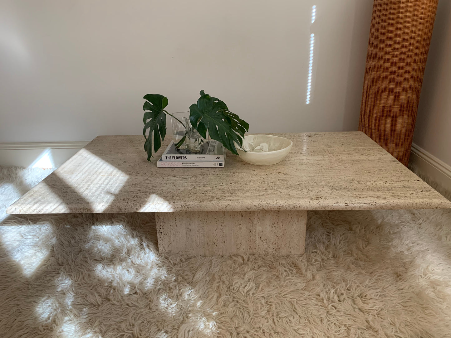 Large Vintage Unfilled Travertine Coffee Table
