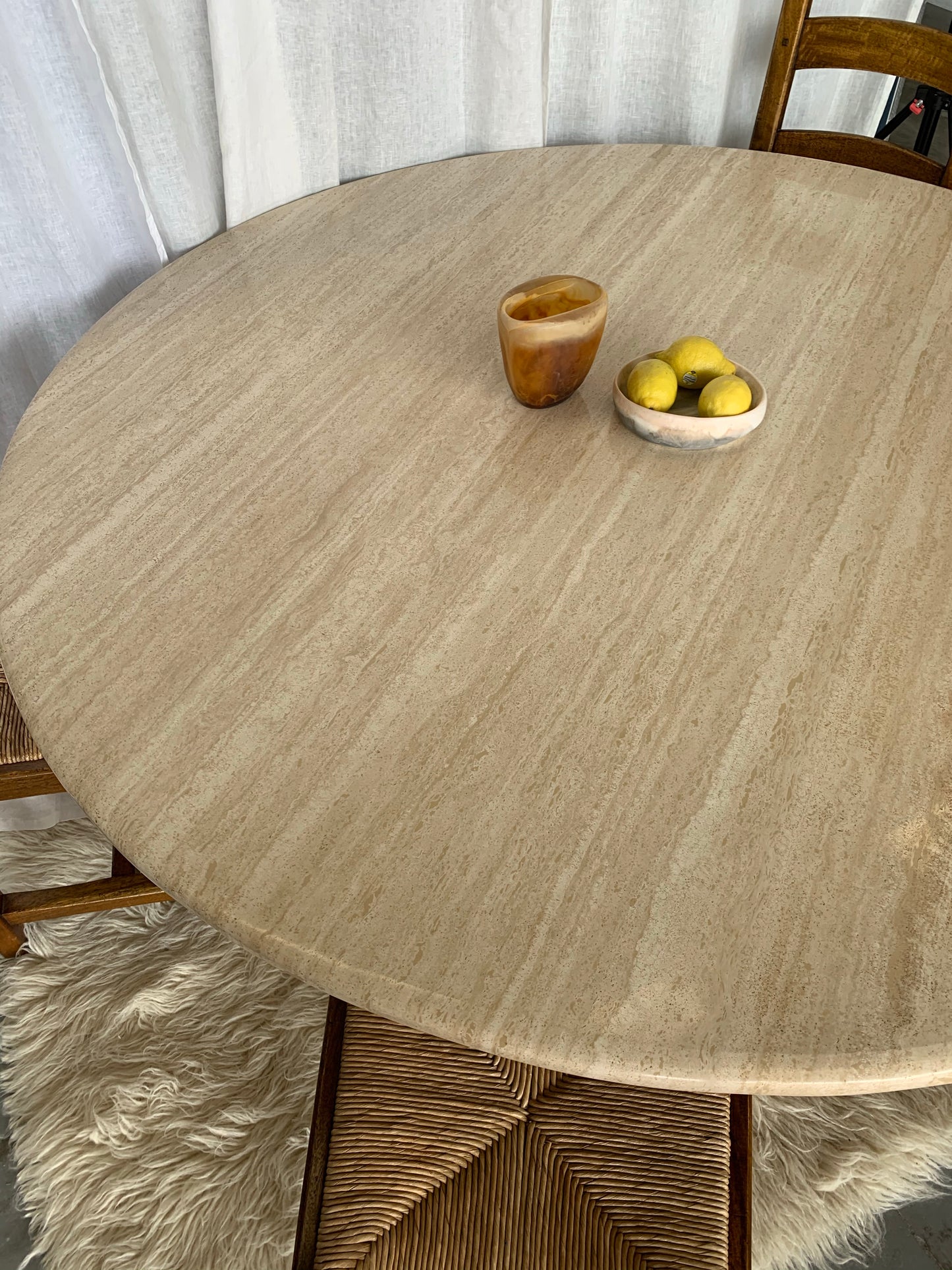 Large Vintage Circular 6-8 Seater Travertine Dining Table