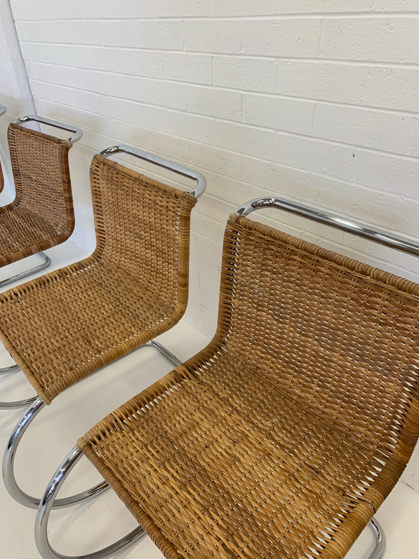 Vintage Cantilever Wicker and Chrome Dining Chairs