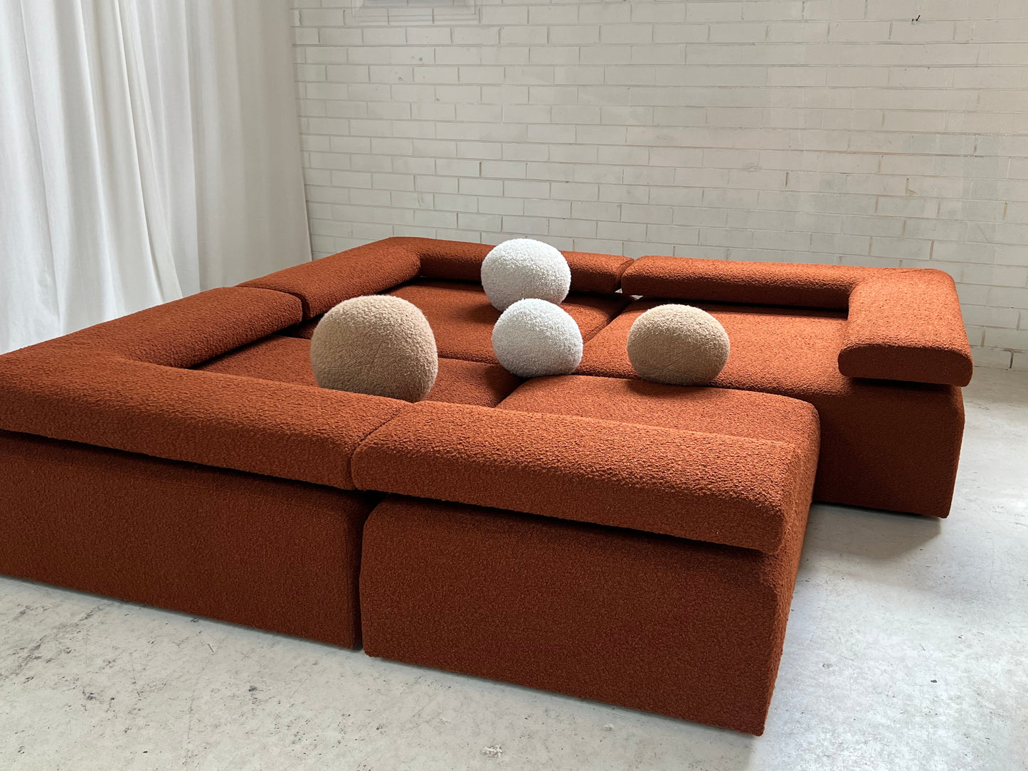 Large Bespoke Rust Boucle Modular Sofa