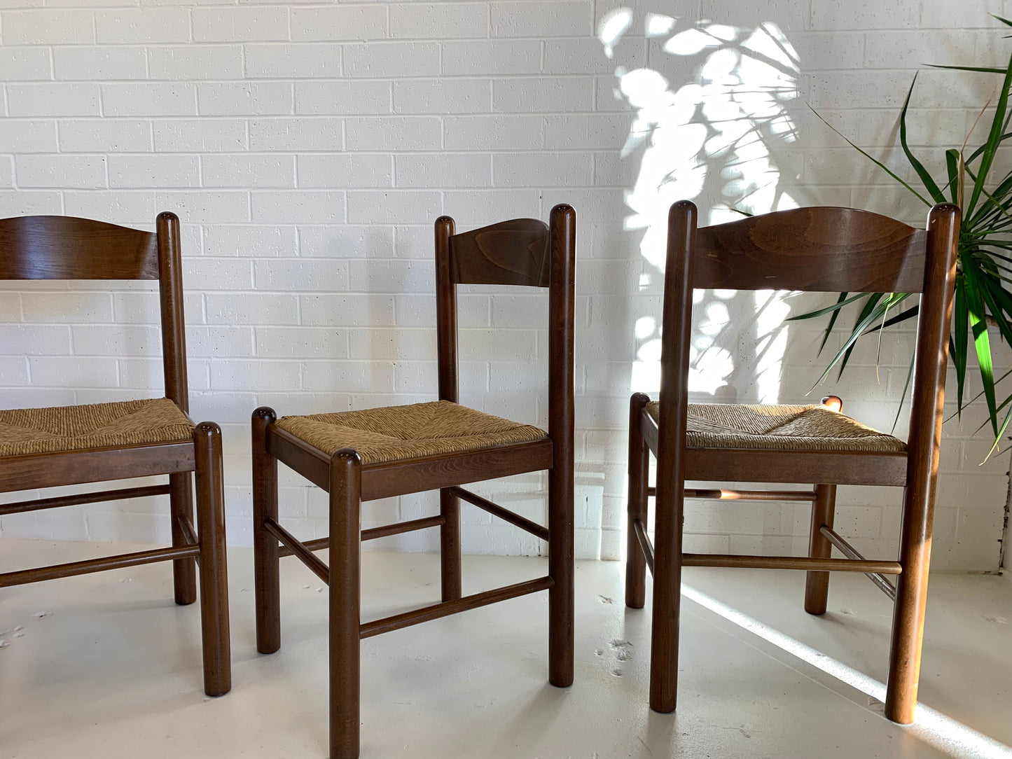 Vintage Timber Rush Dining Chairs - Eight Available