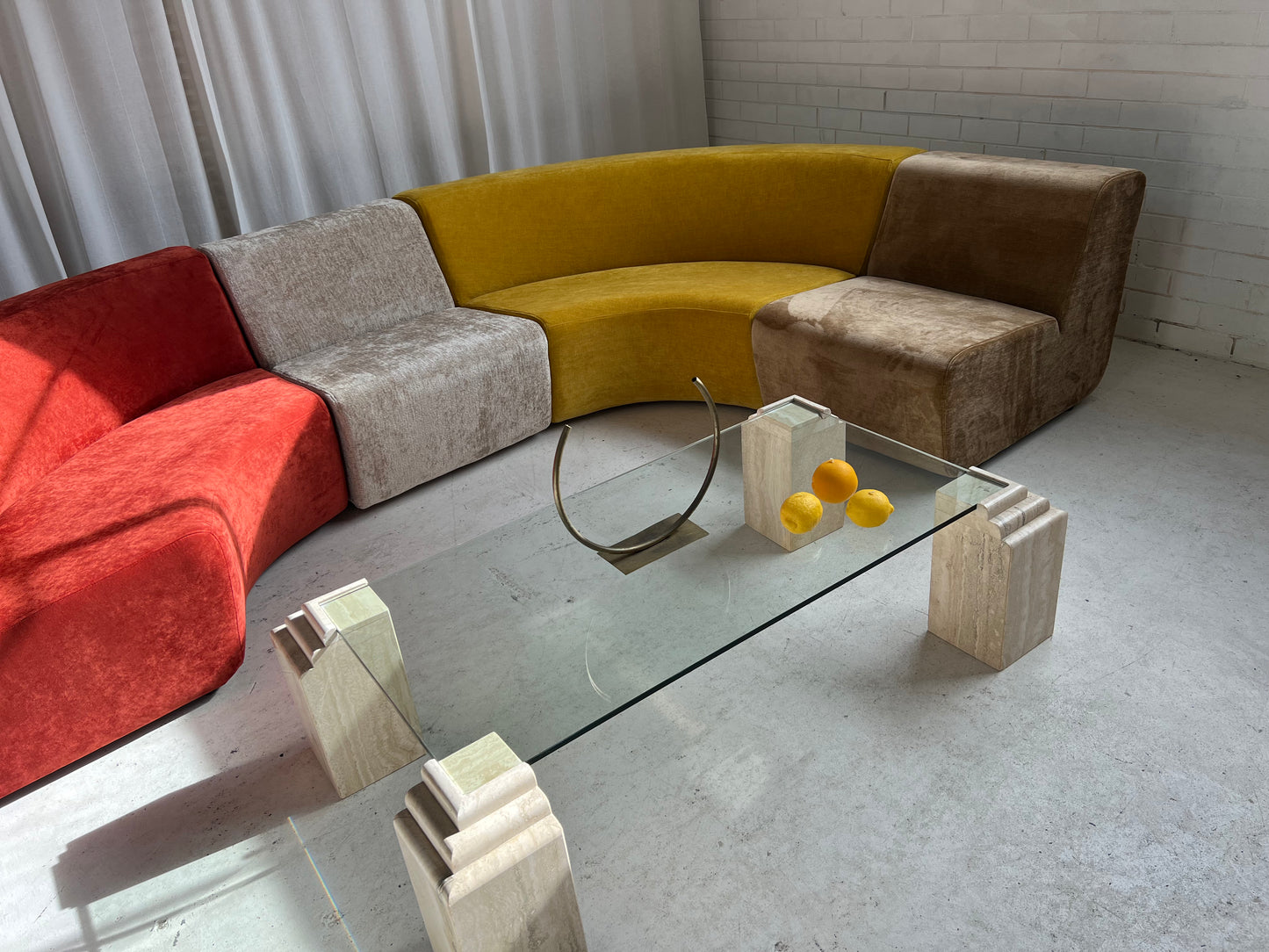 Vintage Glass & Travertine Coffee Table