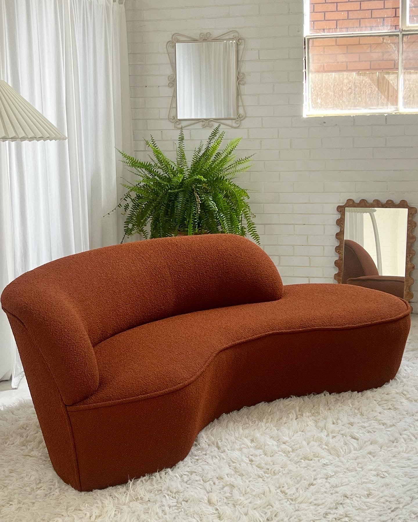 - Bespoke Rust Boucle Curved Sofa