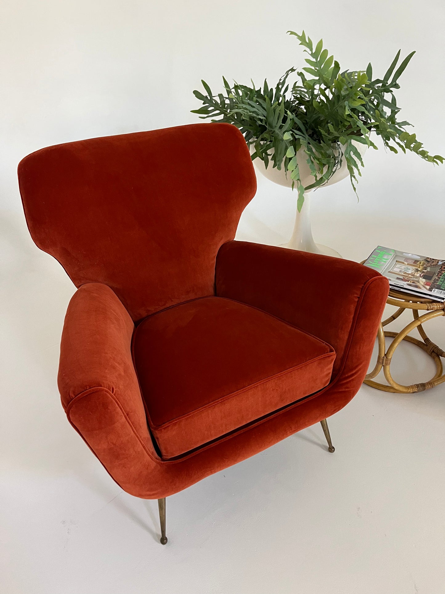 Vintage Italian Paprika Velvet Armchair