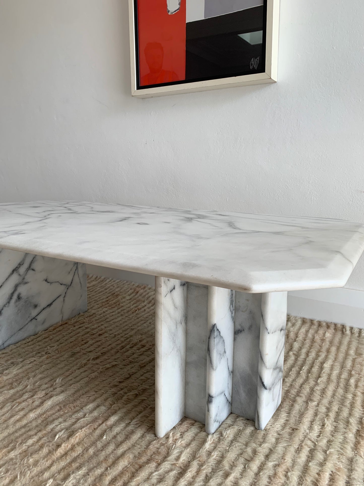 Vintage Carrara Marble Coffee Table with Sculptural Base