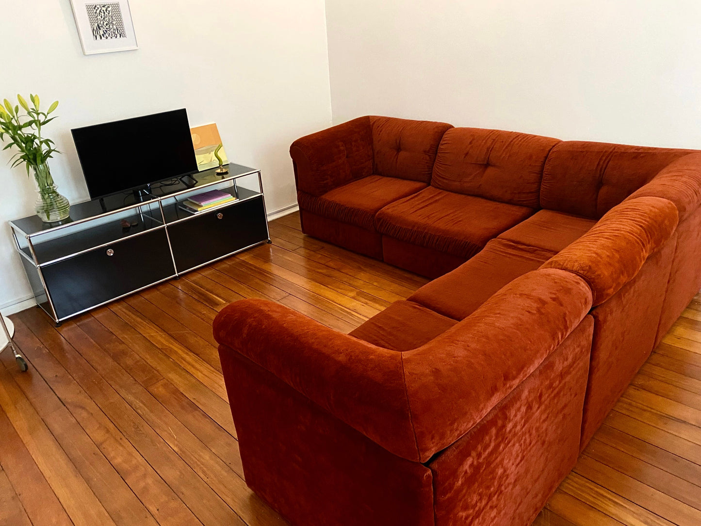 - 70s Rust Velour Modular Sofa