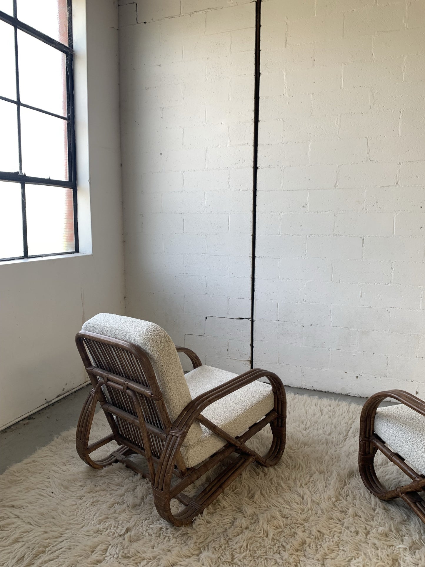 Classic Cane Pretzel Chair in Boucle - Two Available