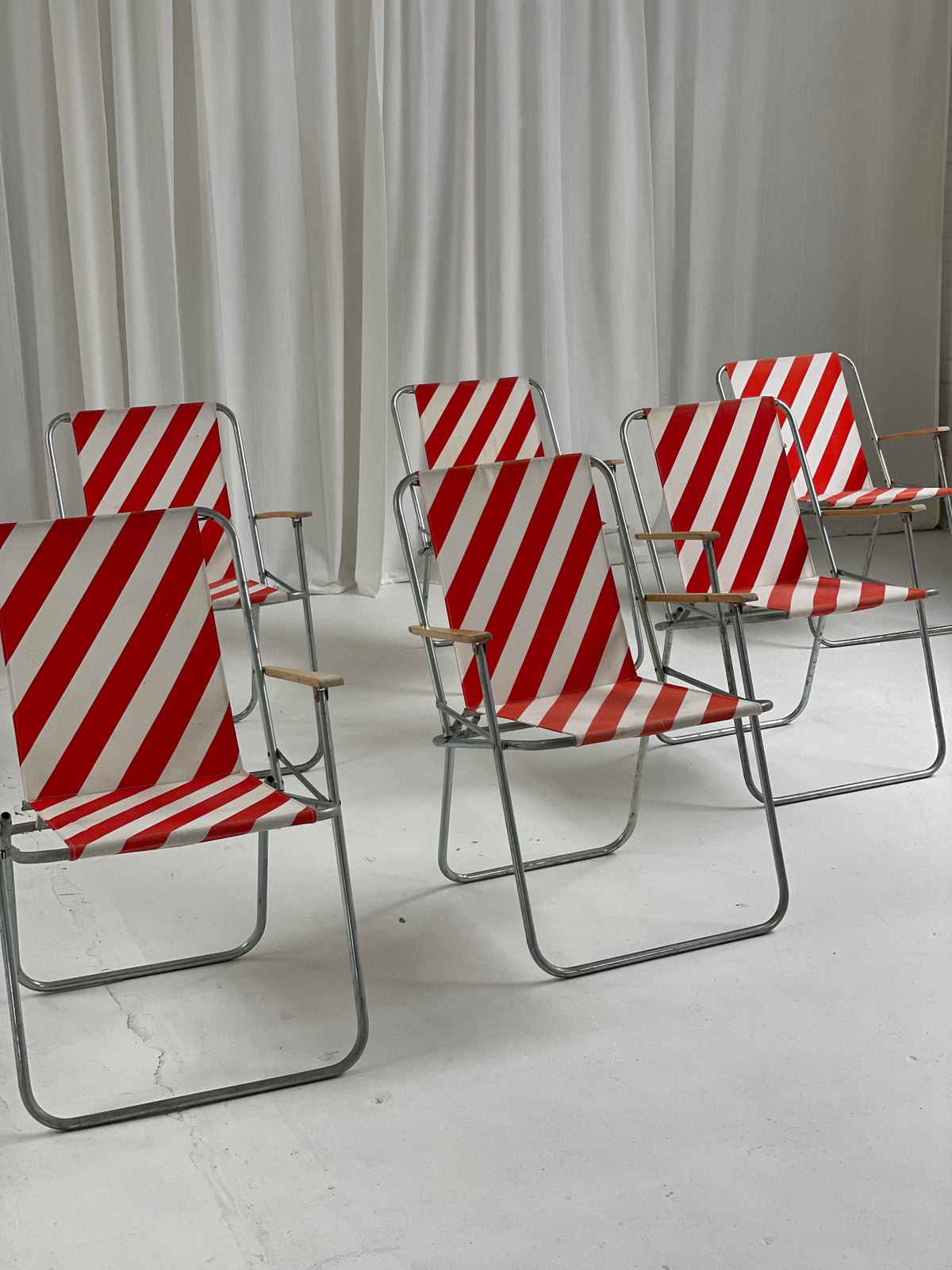 Striped Outdoor Folding Chairs- Set of Seven