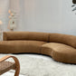 Curved Dark Caramel Chambray Velvet Sofa