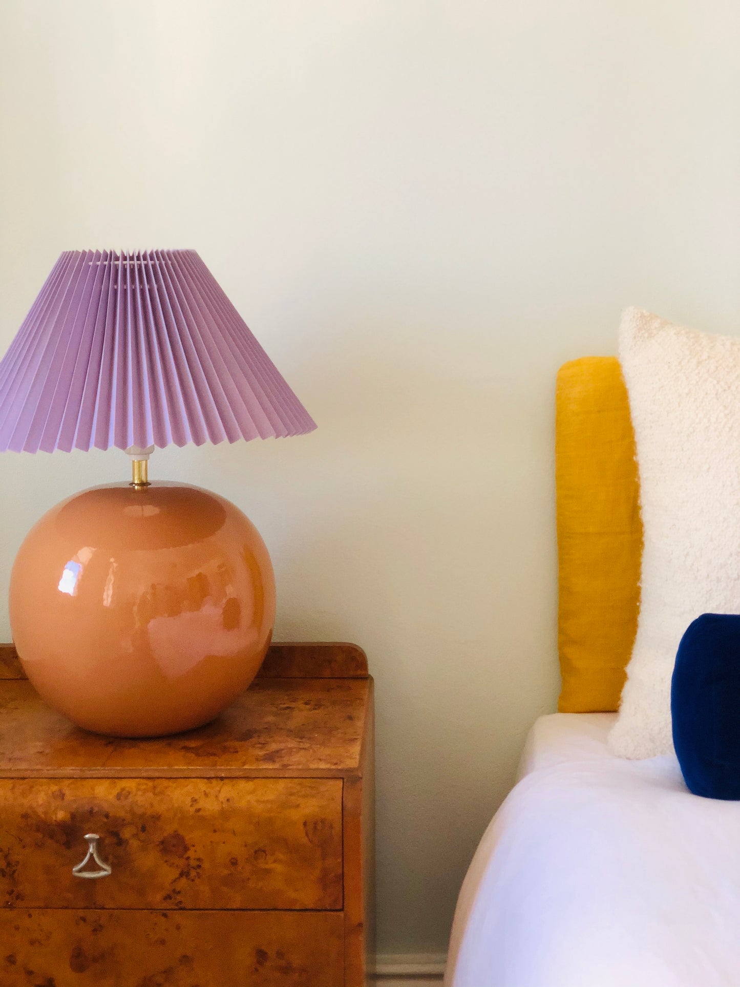 Terracotta with pleated lilac shade lamps