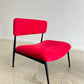 Set of Two Italian Low Chairs in Red Suede and Black Metal Frame, 1970s