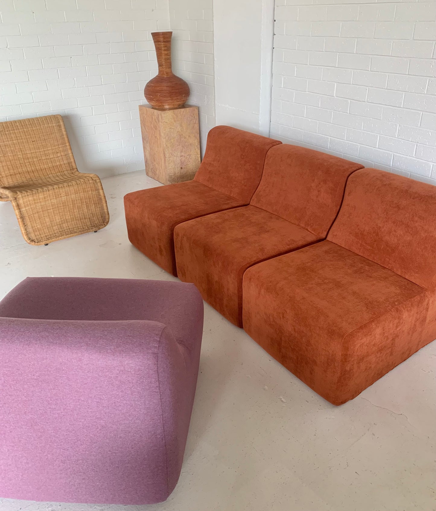 Vintage Modular Cord Sofa, Newly Upholstered