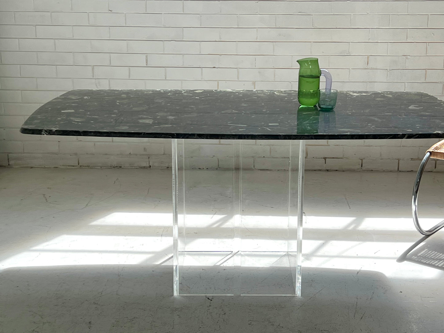 Vintage Green Palladiana Marble & Lucite Table