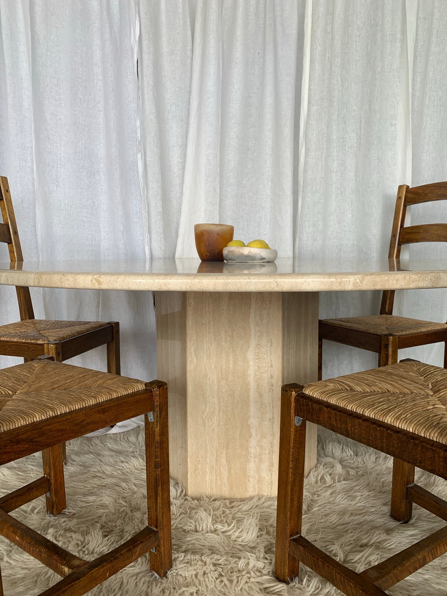 Large Vintage Circular 6-8 Seater Travertine Dining Table