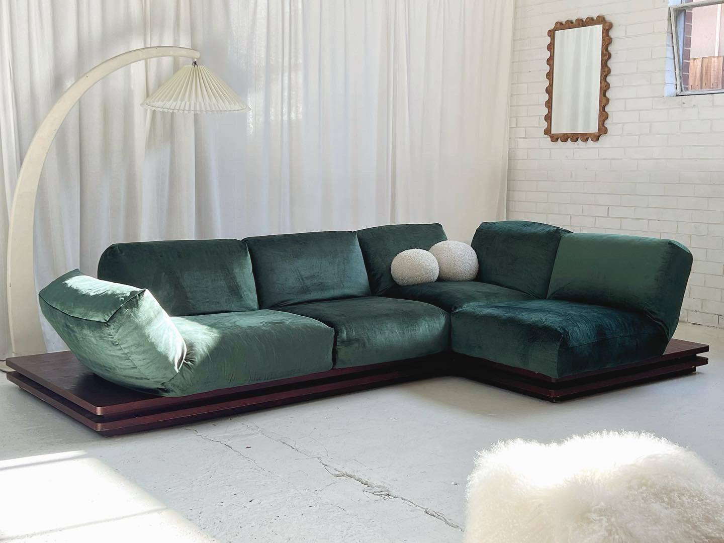- Low Green Velvet Modular Sofa Set
