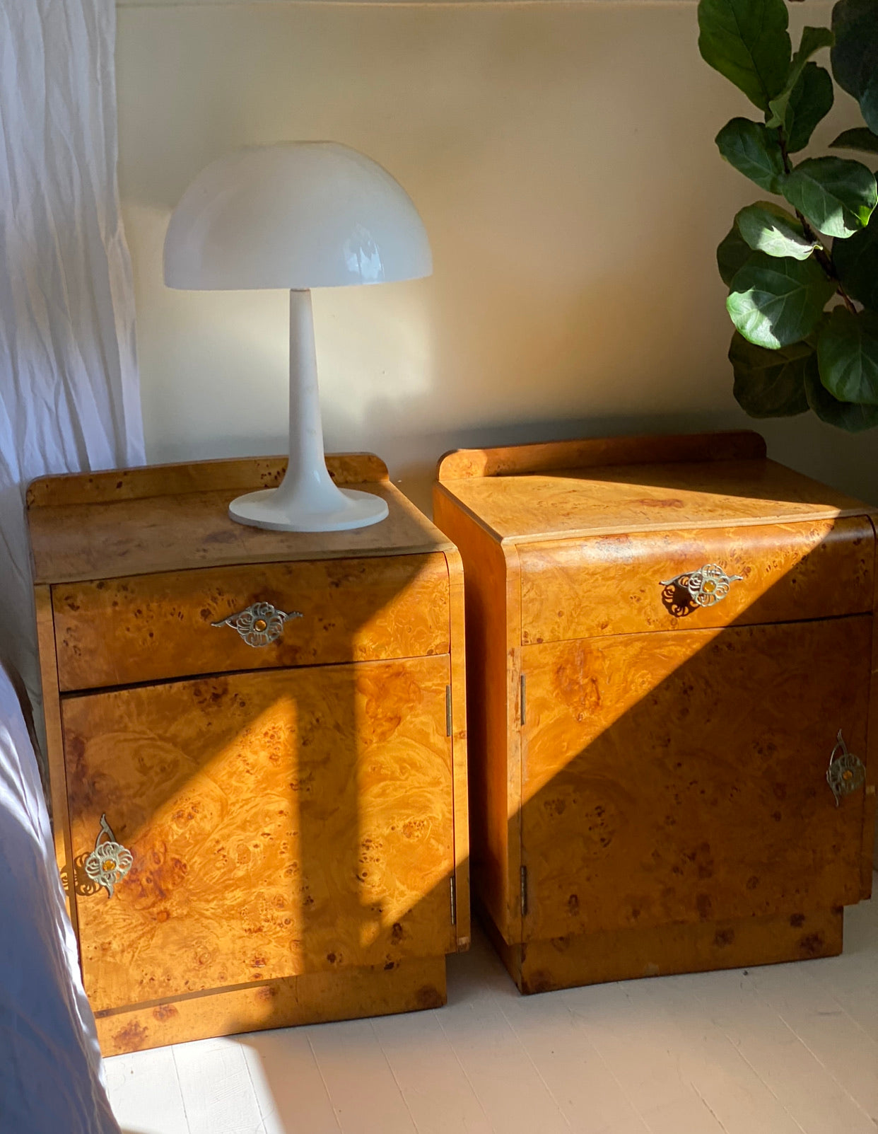 Pair of Maple Burl Bedside Tables