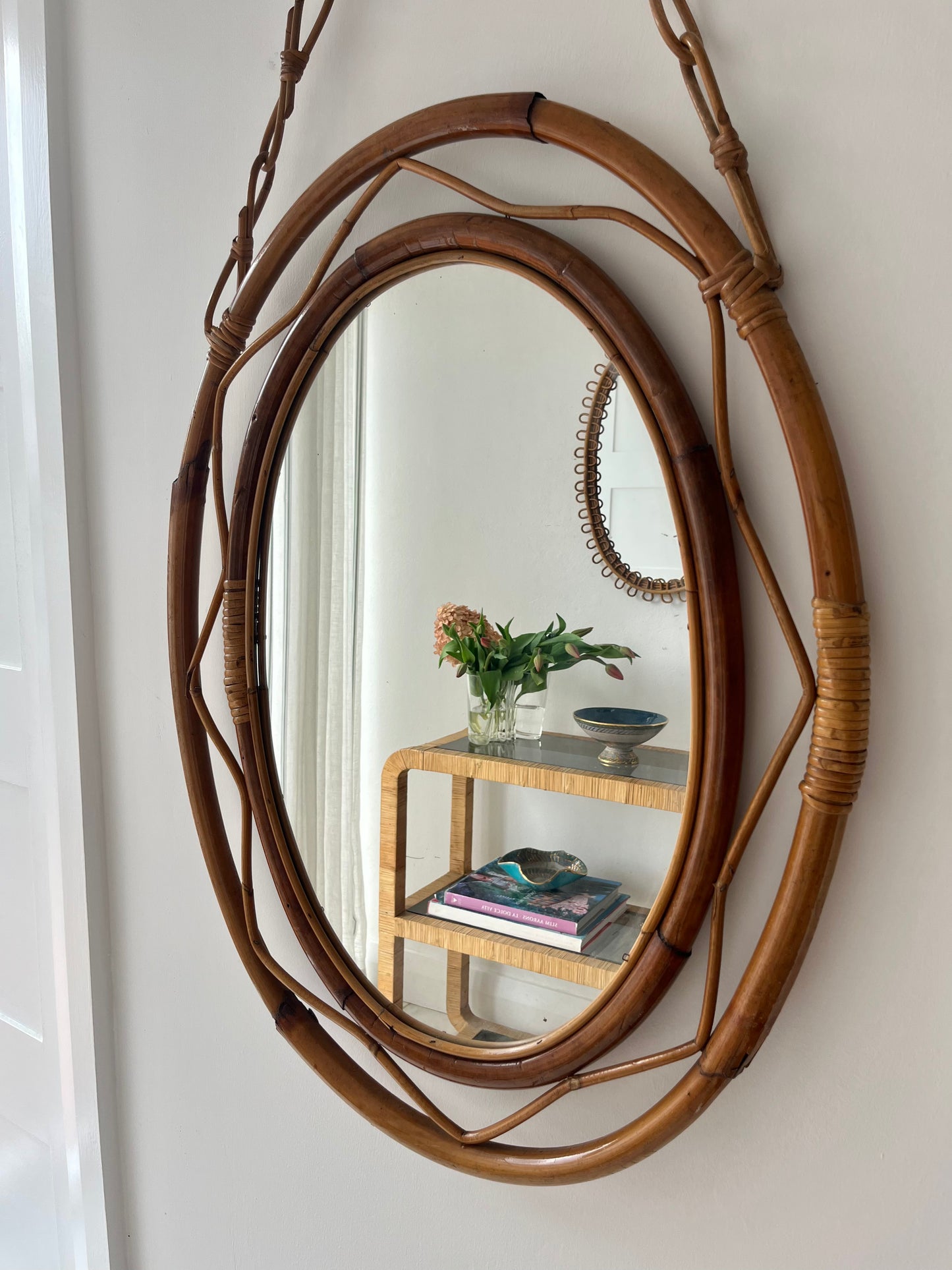 Vintage Italian Bamboo Mirror by Bonacina